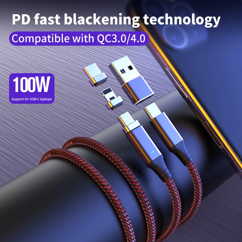 Магнитный кабель PD Type C на 5 А 100 Вт для быстрой зарядки MacBook Pro Huawei p40 iphone11 Samsung Micro
