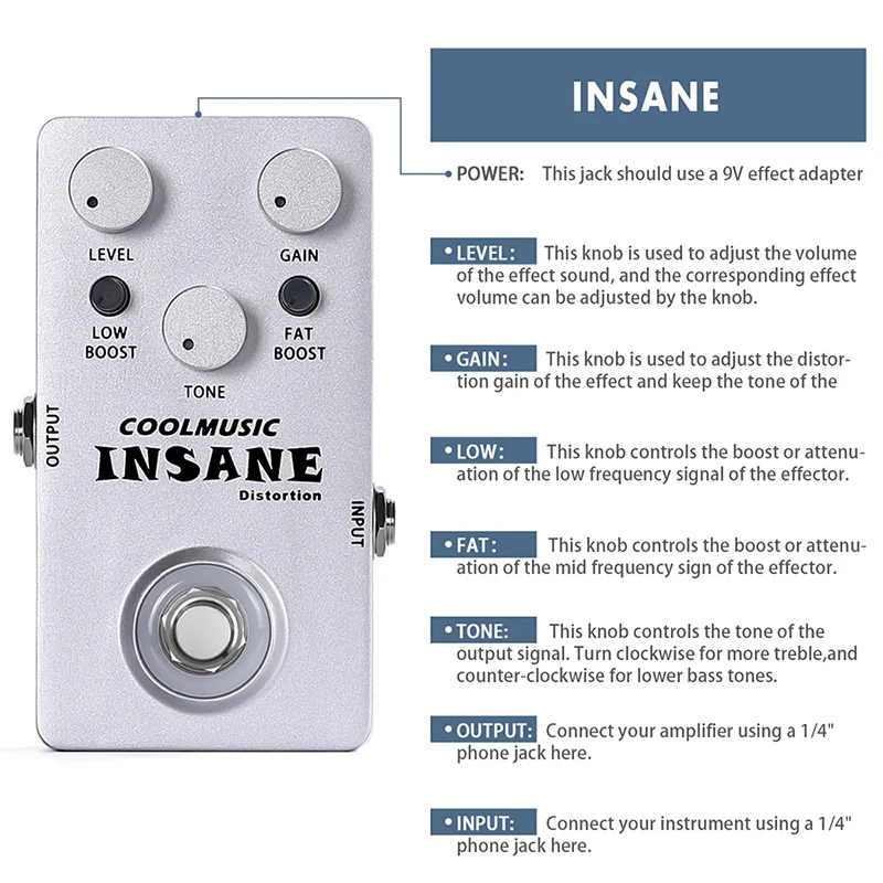 

Coolmusic C-DI01 Insane Distortion Pedal Guitar Effects Pedal Bass Pedal Full Metal Shell