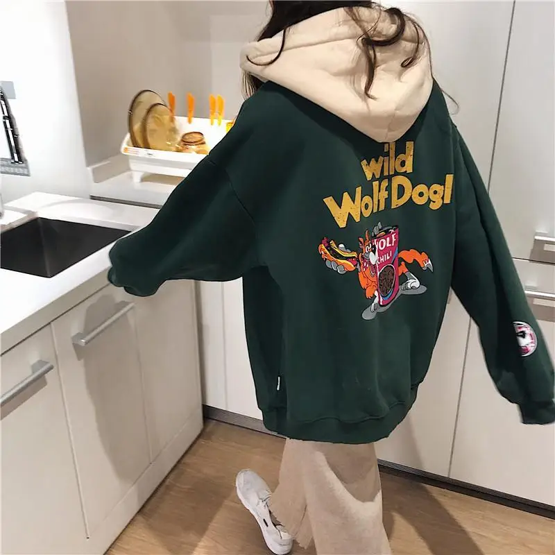 

Hoodie and Fleece Women's Loose Korean New Cartoon Printed Sweatshirt Casual Coat 2021 New Cartoon Printed Pattern Casual Top
