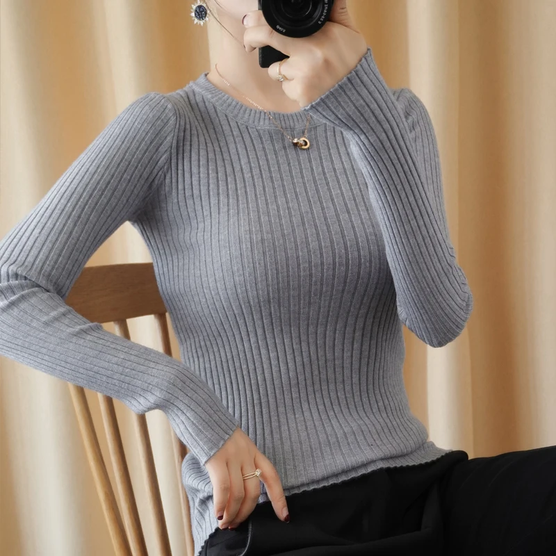 

New Autumn Ladies All-match Sweater Knitted Round neck knitted sweater Long Sleeve Chic Solid Color Top Women clothing
