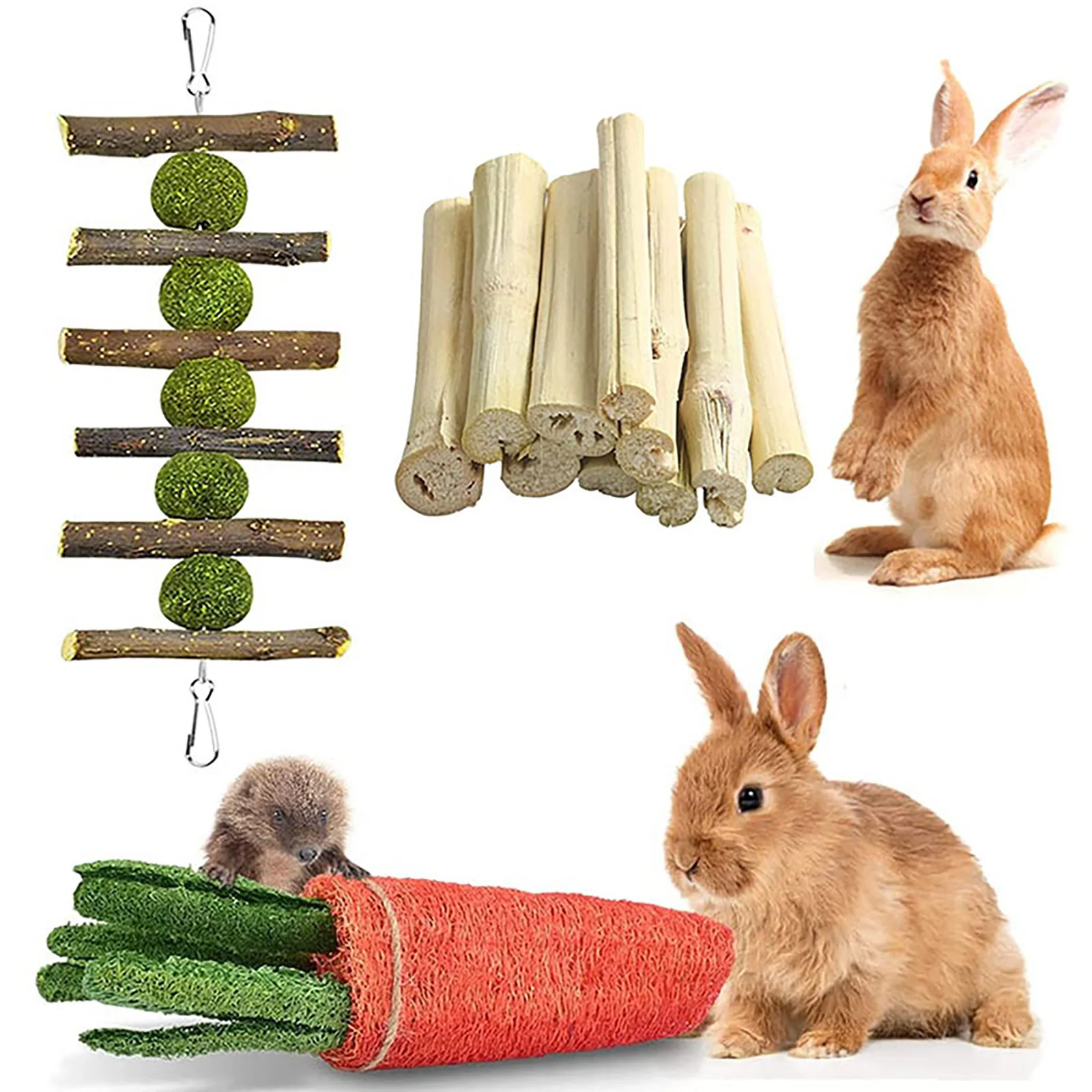 

6 шт./компл., жевательные игрушки для кроликов, маленькие игрушки для жевания животных, зубы из натурального материала, палочки для кроликов, ...