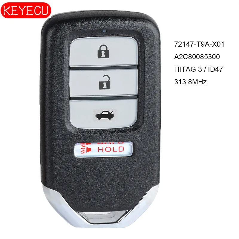 KEYECU умный дистанционный ключ 313 8 МГц ID47 4 кнопки для Honda City 2015 2016 NCF2952X HITAG 3 72147 T9A X01