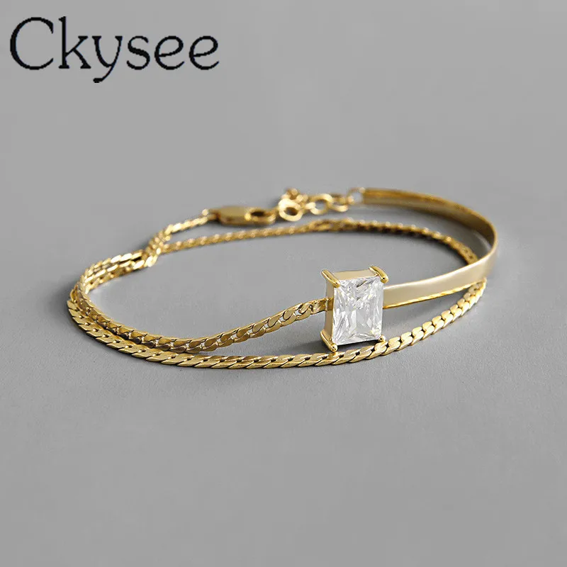 Женский двойной браслет с квадратным цирконием Ckysee дизайнерский из настоящего