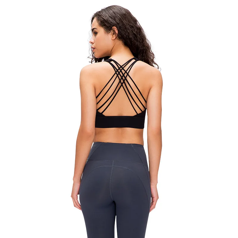 

Padded Sport Bras Lady Breathable Quick Dry Cross back Crop Tops Nake-feeling Tank Tops With Removable Chest Pads Running Bras