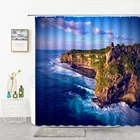 Занавеска для душа с изображением природного пейзажа синего океана, полиэстеровый экран для ванны, крючок для украшения дома, горы, воды, заросли