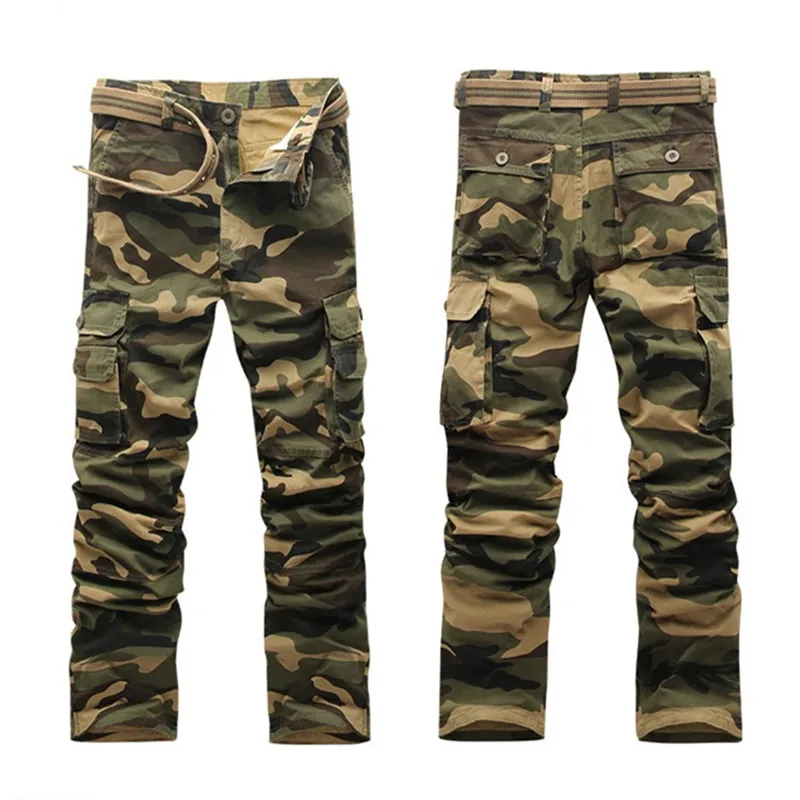 Брюки-карго мужские камуфляжные свободные штаны в стиле милитари с несколькими