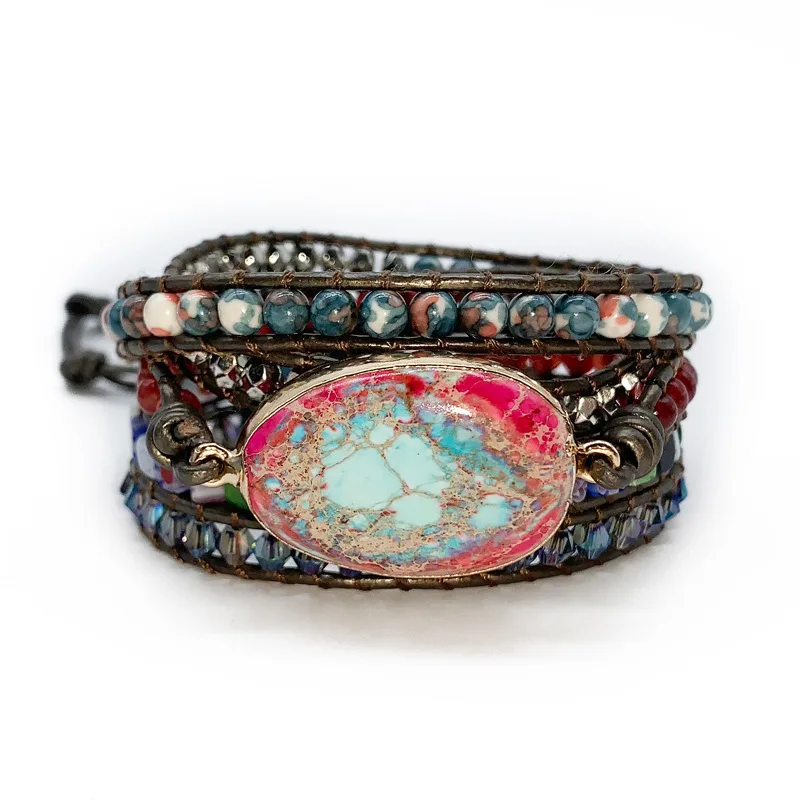 

Lucky Sunflower Imperial Stone Braided Bracelet Hand-woven Multilayer Wrap-around Leather Bracelet