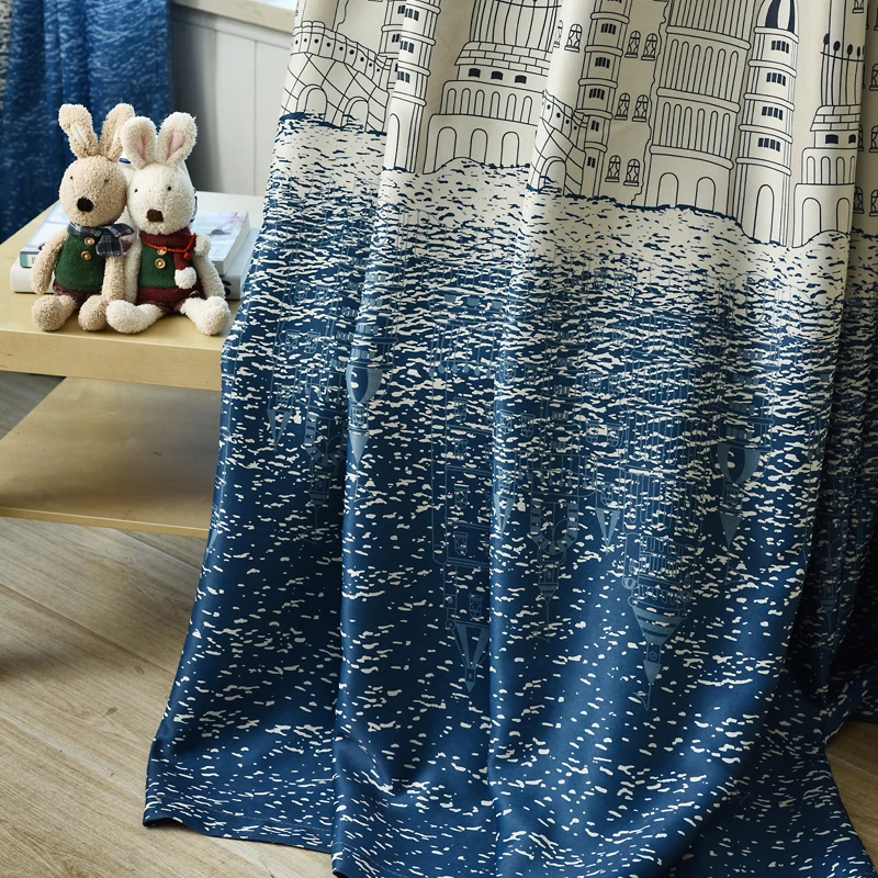 Шторы для спальни детской с графикой из мультиков морская принтом &quotзамок&quot