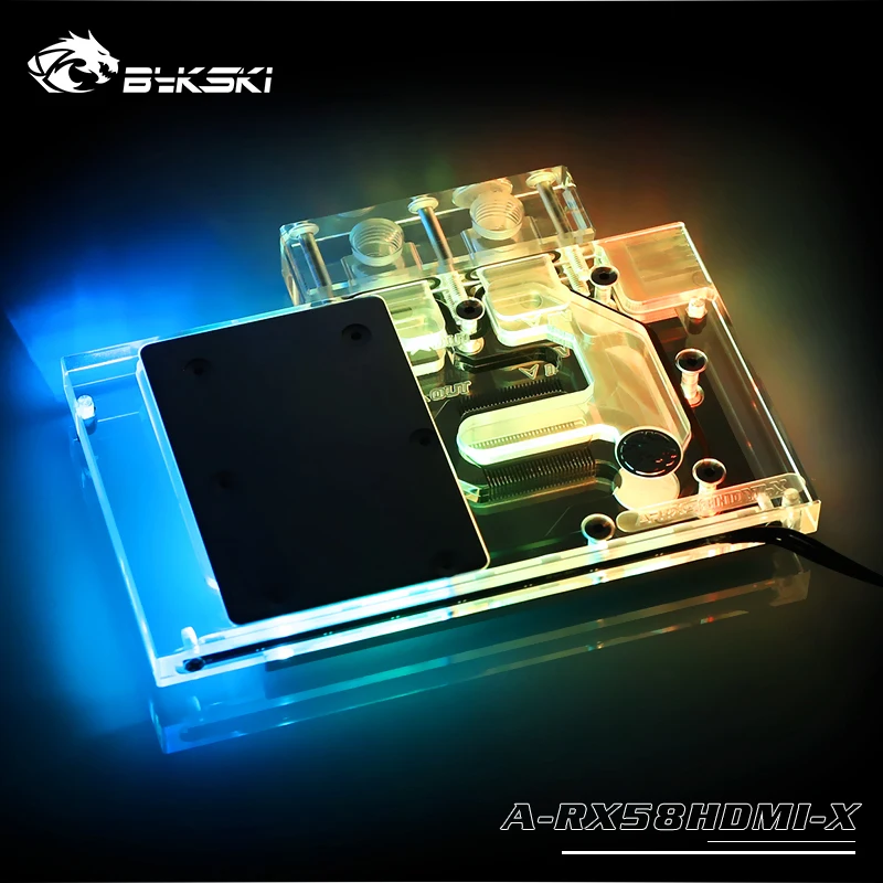 Bykski GPU водный блок для основателей, открытая версия RX580 HDMI Поддержка AURA материнская плата 5v 3pin, 12v 4pin световой порт A-RX58HDMI-X