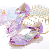 girl shoes rhinestone sequin butterfly heels for wedding party princess kids girls sandals summer pink gold blue silver purple