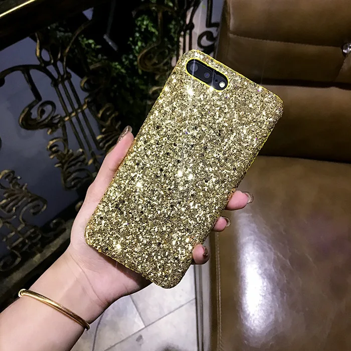 Золотой Модный Рождественский подарок блестящий чехол для телефона для iphone X XS MAX XR 7 8 6 6S Plus Блестящий жесткий чехол для задней панели женский чехол - Цвет: Золотой
