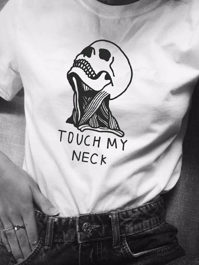 

kuakuayu HJN Don't Touch Me Skull Letter Print T Shirt Women Short Sleeve O Neck Loose Tshirt Summer Women Tee Shirt Tops