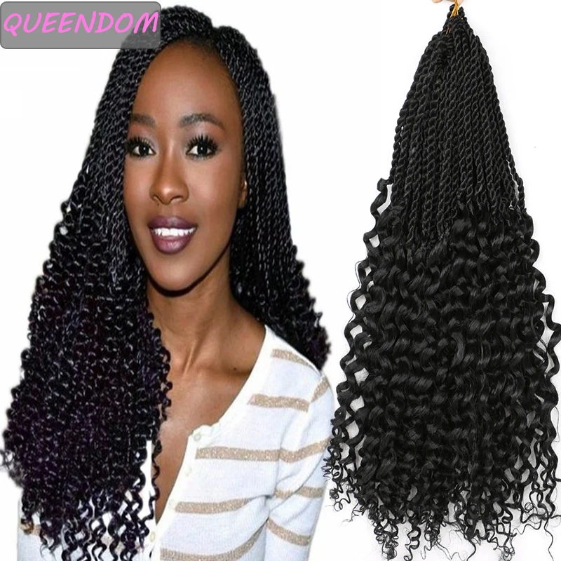

Senegalese Twist Hair Curly Ends Crochet Hair 18 " Soft Synthetic Ombre Braids Pre Looped Crochet Braiding Hair Extensions Brown