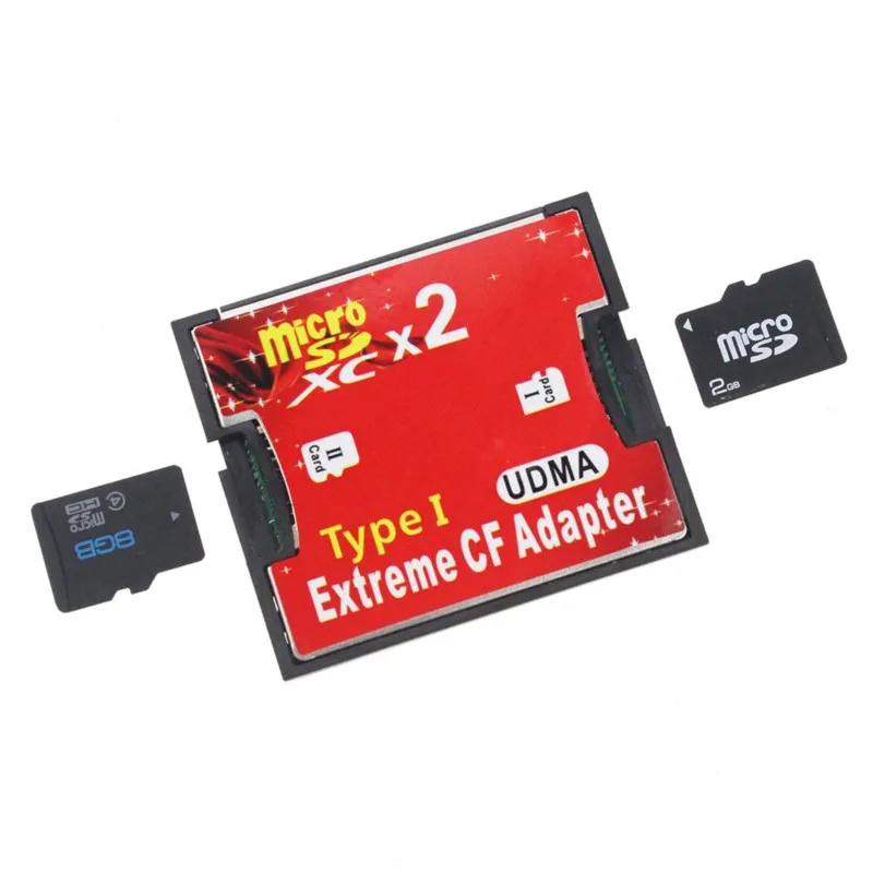 

2021Hight Quality Red Dual Slot Micro SD SDHC SDXC TF to CF Adapter MicroSD to Extreme Compact Flash Type I Card Converter