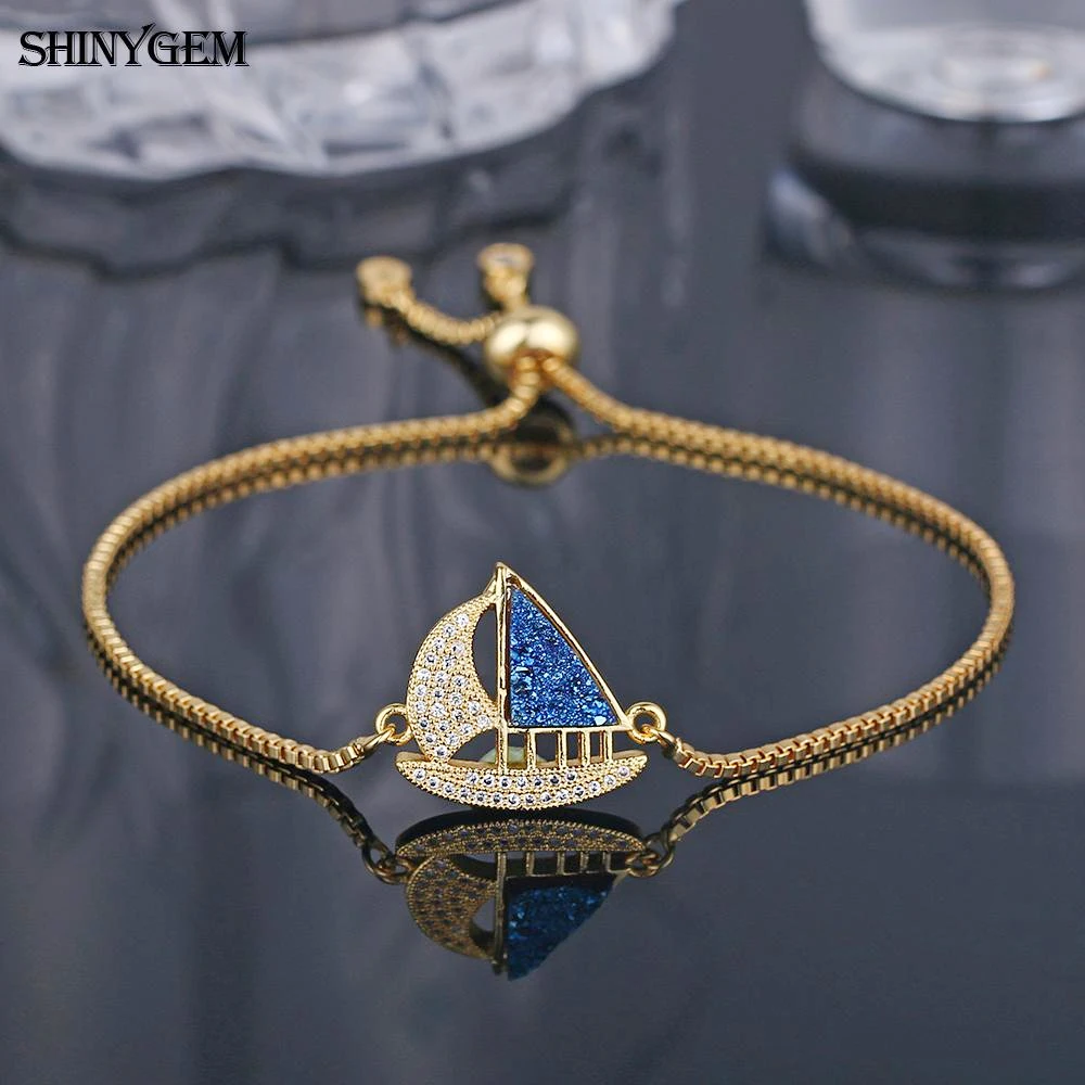 Модные элегантные браслеты ShinyGem с изображением парусника позолоченные