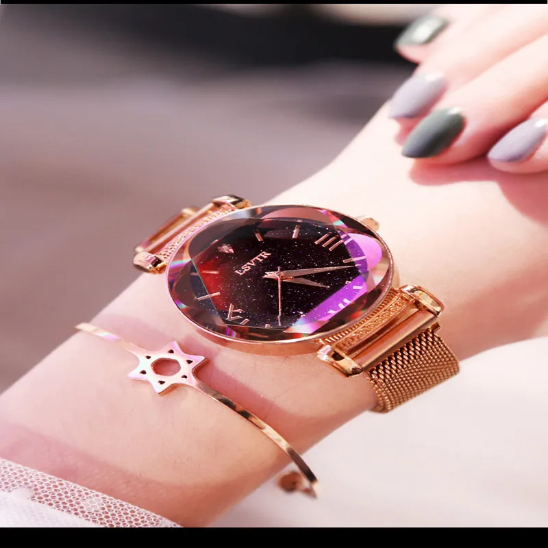 Rose Gold Топ Бренд роскошные модные женские часы повседневные звездное небо трехмерный дизайн кварцевые женские часы relogio feminino - Цвет: Rose Gold
