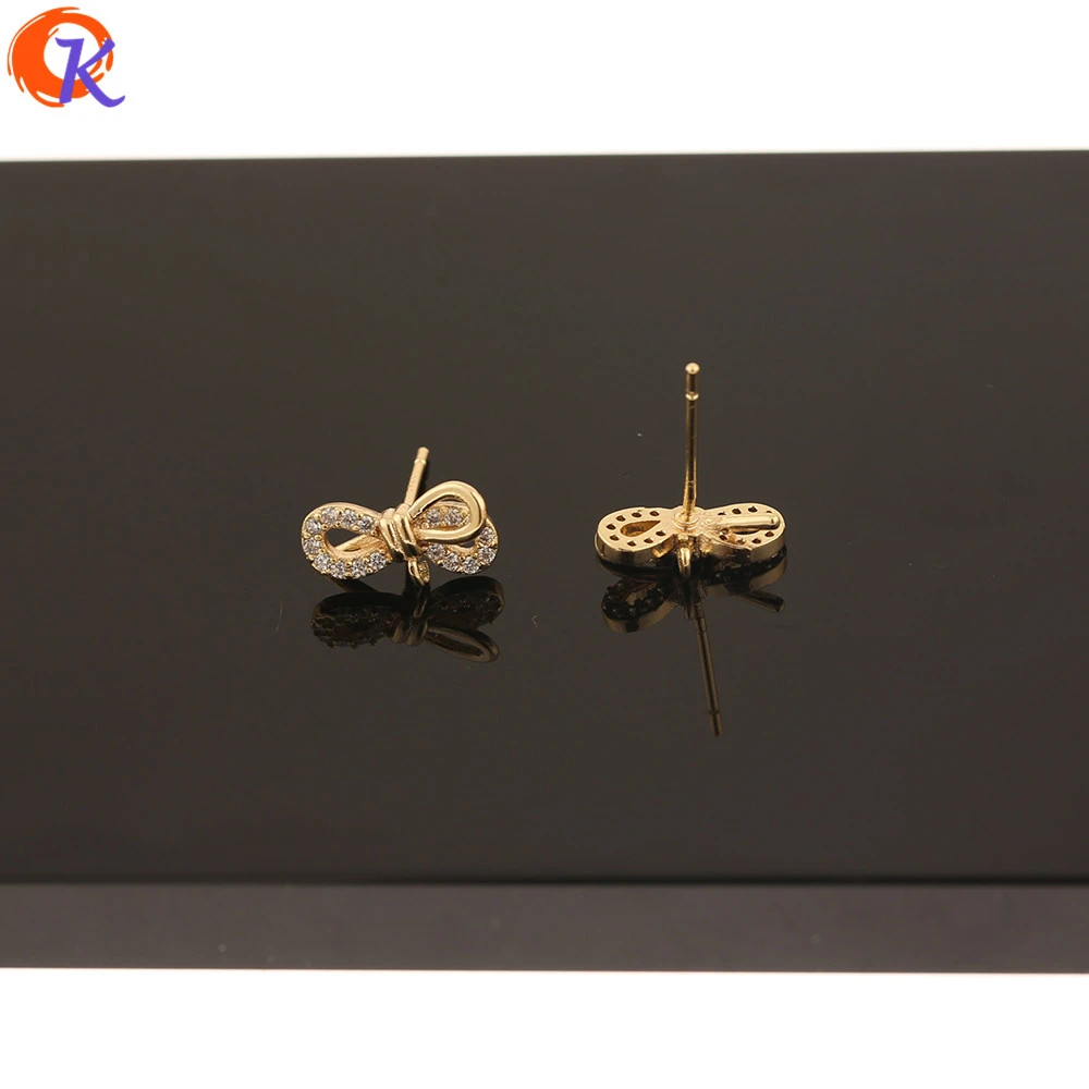 

Cordial Design 20Pcs 7*12MM Jewelry Accessories/CZ Earrings Stud/Hand Made/Bowknot Shape/Genuine Gold Plating/DIY Findings