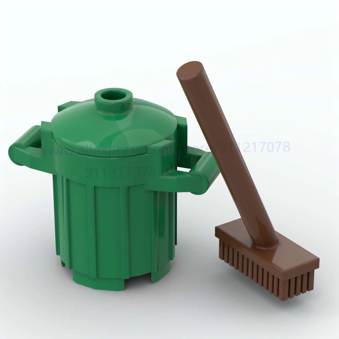 

10set Trash can with cover and Broom Floor Brush City cleaning tools Building Block Toys for Figures Cleaner Toys Gift