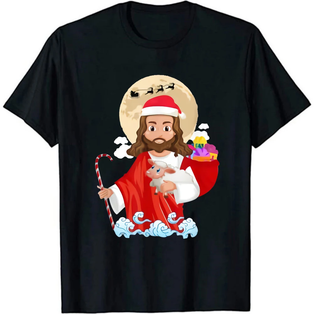 

Funny Jesus Christian Santa Hat Reindeer Merry Christmas T-Shirt Women's Xmas Short Sleeves Christmas Tee Shirt Hipster Top