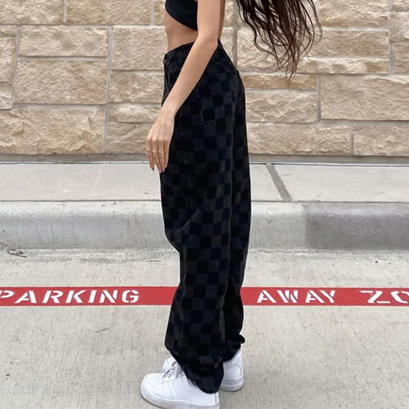

Women's Plaid high waist Loose Wide Leg pants Retro All-match zipper women Casual pant 2021 summer office ladies long Trousers