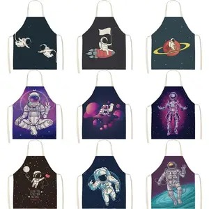 Слюнявчик из хлопка и льна с принтом космоса, Легкая очистка, астронавт, девушки и мужчины, Женский фартук, мужские фартуки, приблизительно WQ151