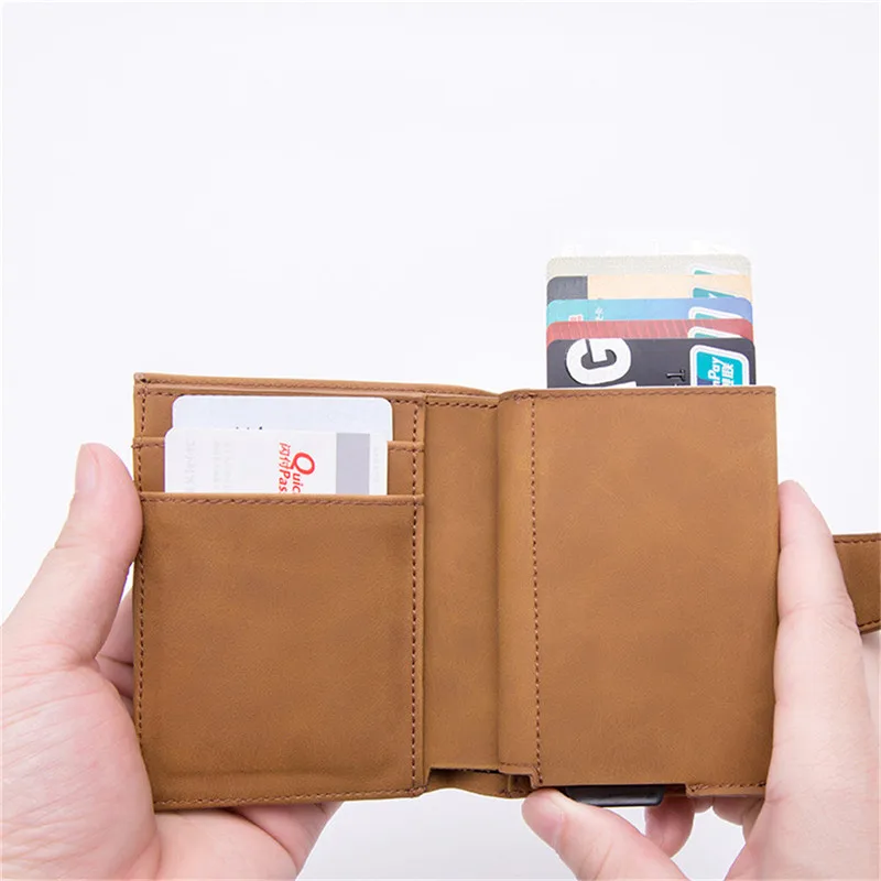 Короткий Умный мужской кошелек ZOVYVOL для денег кожаный с технологией RFID тройного