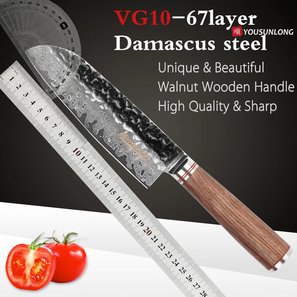 Ножи YOUSUNLONG Santoku профессиональный шеф повар из дамасской стали 7 дюймов японская