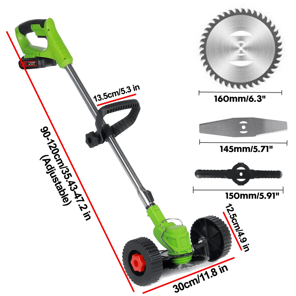 1800W 21V Cordless Electric Grass Trimmer Lawn Mower Weeds Brush Length Adjustable Cutter Garden Pruning Tool With 2 Battery