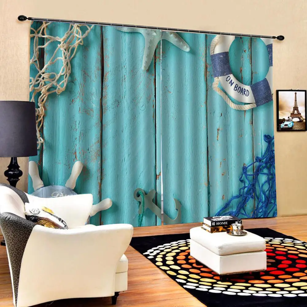 Оригинальные скандинавские голубые Ретро доски с якорем в морском стиле шторы