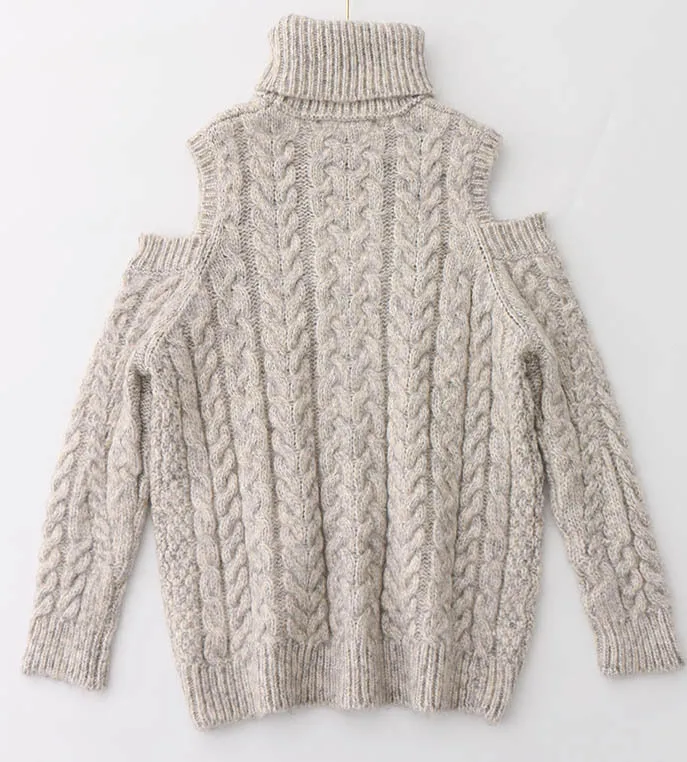 ZA зимние женские серые свитера с открытыми плечами модный тонкий вязаный зимний