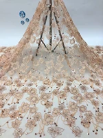 luxury handmade bead lace fabric embroidery nigeria net african lace fabric wedding dress sewing apparel fabric xb4639