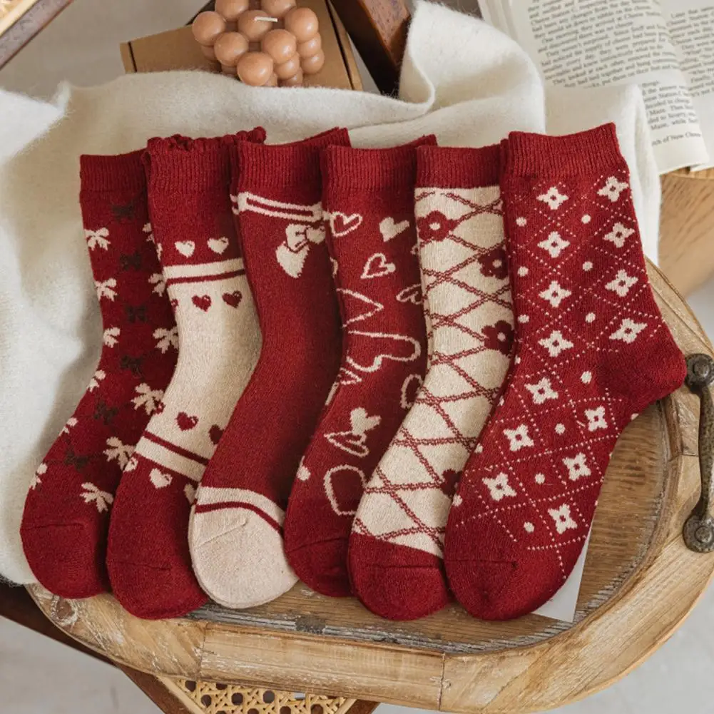 

Зимние милые шерстяные женские носки с принтом, горячий подарок в Корейском стиле, женские рождественские носки, теплые женские F7G7