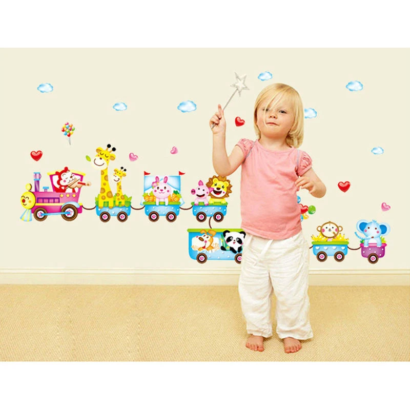 Cute Cartoon Wall Sticker Animal Monkey Giraffe Train Vinyl Removable Decal Mural Art DIY Baby Kids Room Nursery Home Decor | Дом и сад