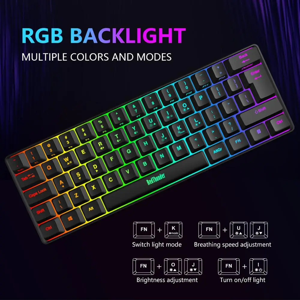 redthunder 60 wired gaming keyboard rgb backlit ultra compact mini keyboard mechanical feeling for pc mac ps4 gamer free global shipping