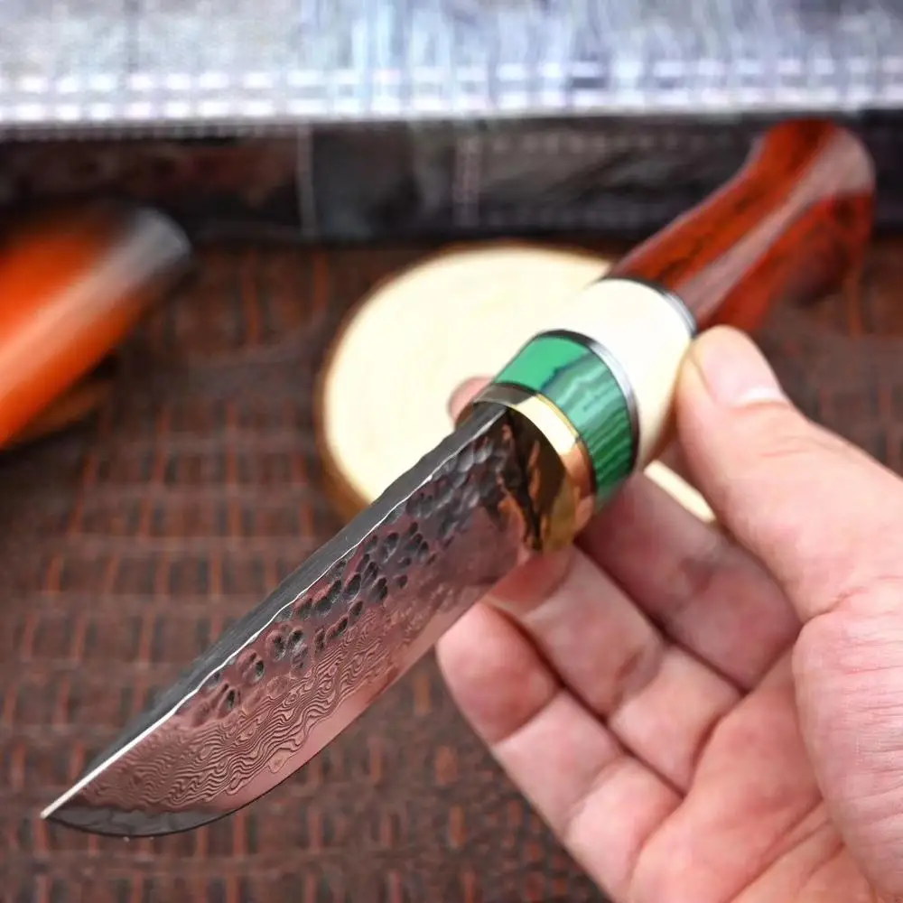 Нож из дамасской стали с фиксированной рукояткой тактические инструменты для