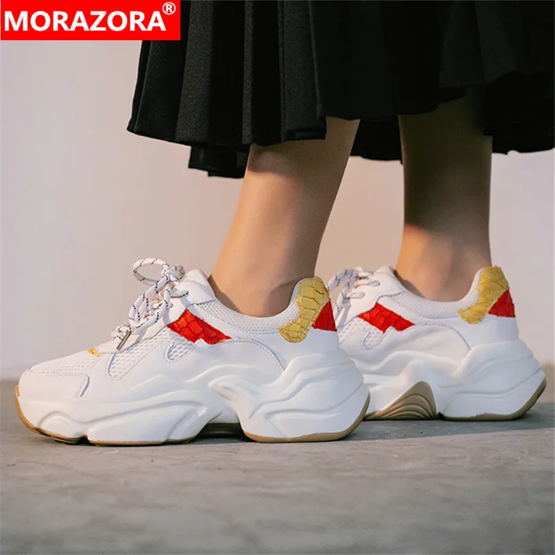 MORAZORA/Новинка года; обувь на плоской платформе; женская обувь из натуральной кожи на шнуровке; смешанные цвета; сезон весна-осень; модные повседневные женские кроссовки