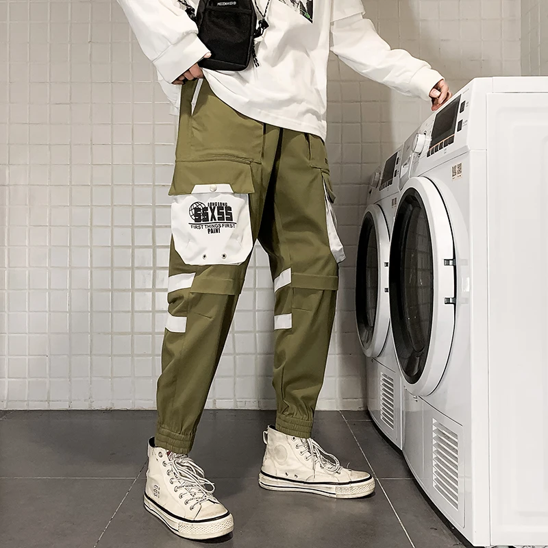 SingleRoad мужские брюки карго Мужская мода 2021 зеленые мешковатые боковые