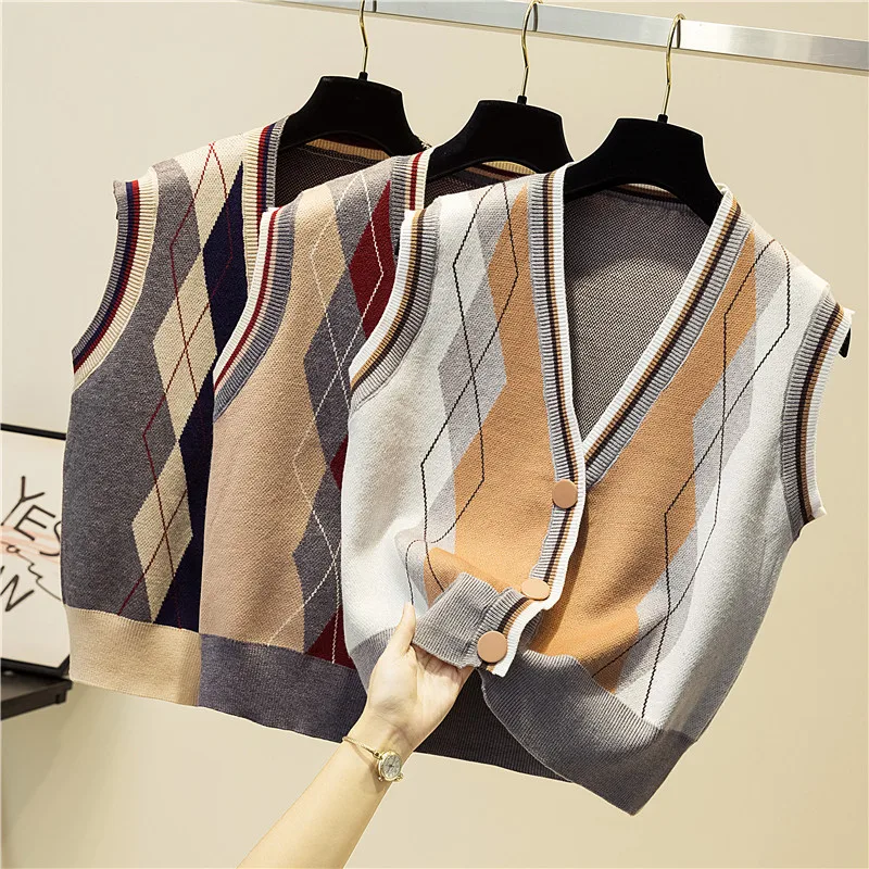 

Женский короткий вязаный кардиган, приталенный, с геометрическим рисунком, с V-образным вырезом, Осень-зима, женские майки