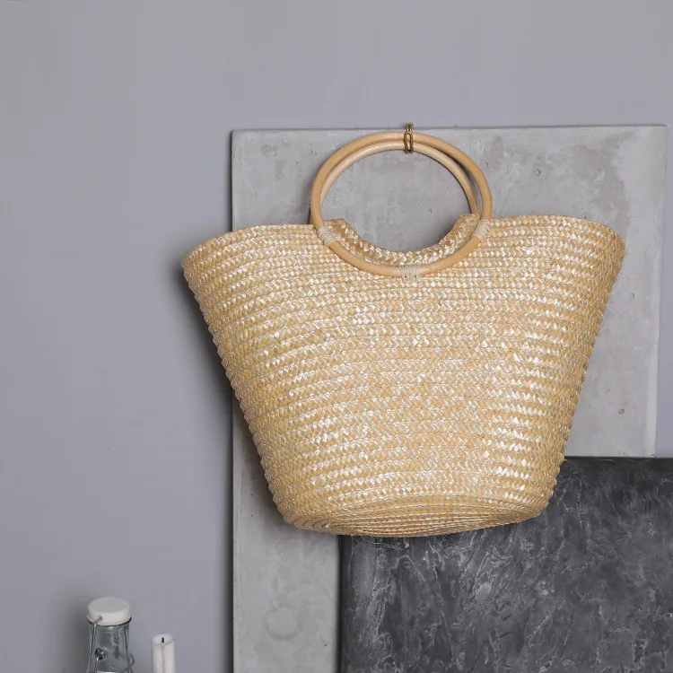 

Fashion Straw Beach Bags for Women Rattan Basket Knitted Purse Flowers Bucket Totes Luxury Designer Handbag Large Bolsa Sac