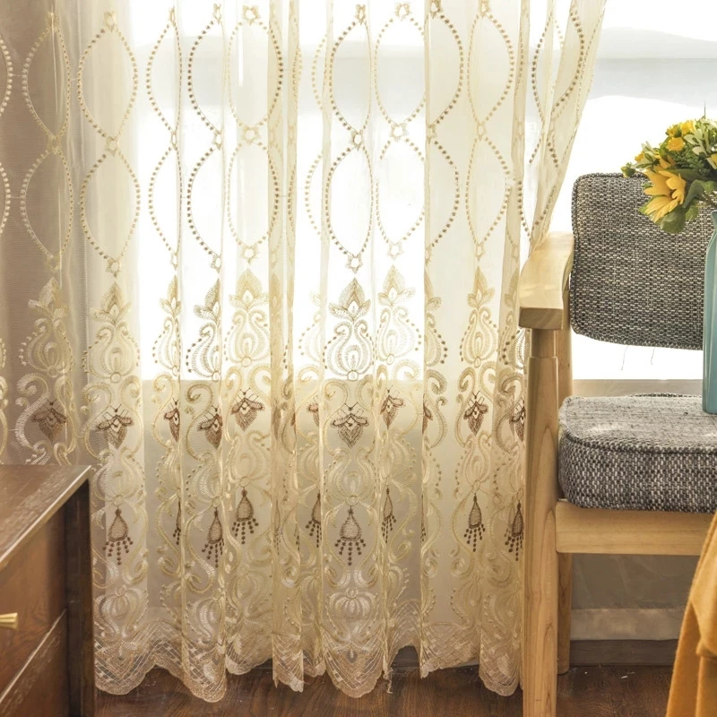 Роскошные занавески для гостиной Тюль с вышивкой драпировка ткань золотистая
