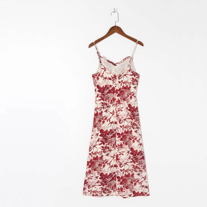 

Summer Women's Casual Flower Print Ruffled Slim Sling Dress