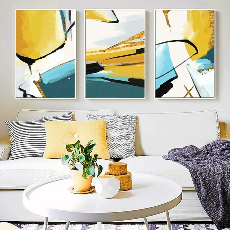 

Modern Abstract Yellow and Blue Beautiful Colorful Ink Retro Irregular Pattern Poster Print Wall Art Scandinavian Decoration 260