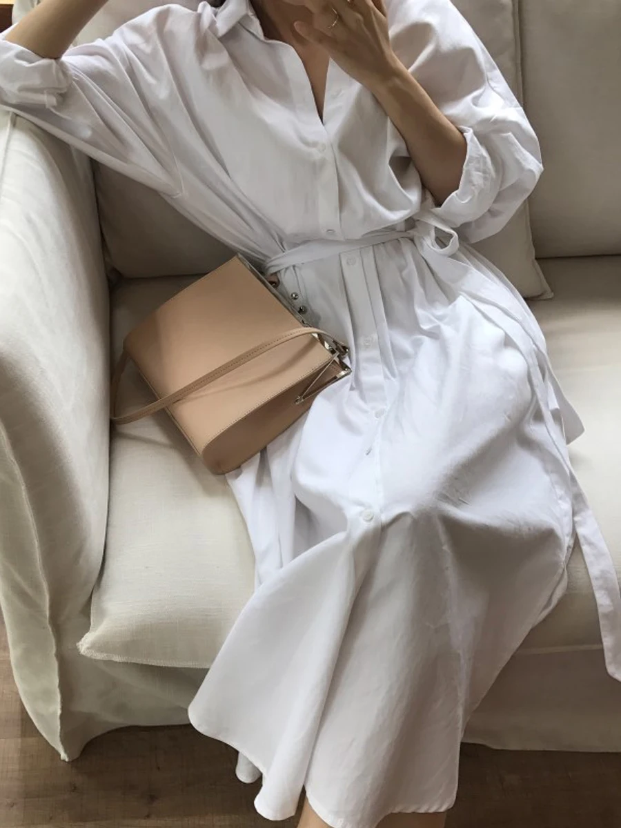 

Dress Vestido De Mujer Summer Robe Casual Femme For Women 2021 Lace Straight Long Sleeve Lapel One Size Loose Shirt Skirt