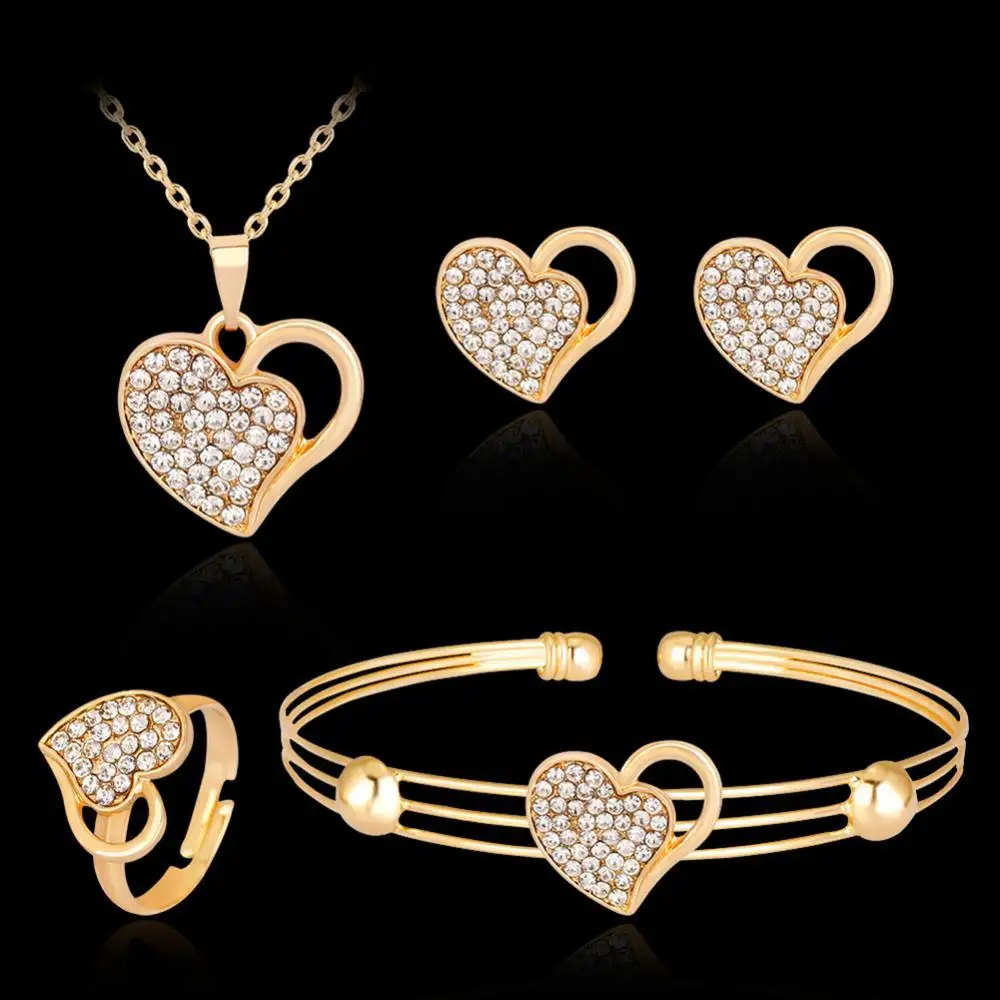 

Rhinestone Hollow Love Heart Necklace Bangle Ring Earrings Banquet Jewelry Set Necklace Bangle Ring Earrings Banquet Jewelry Set