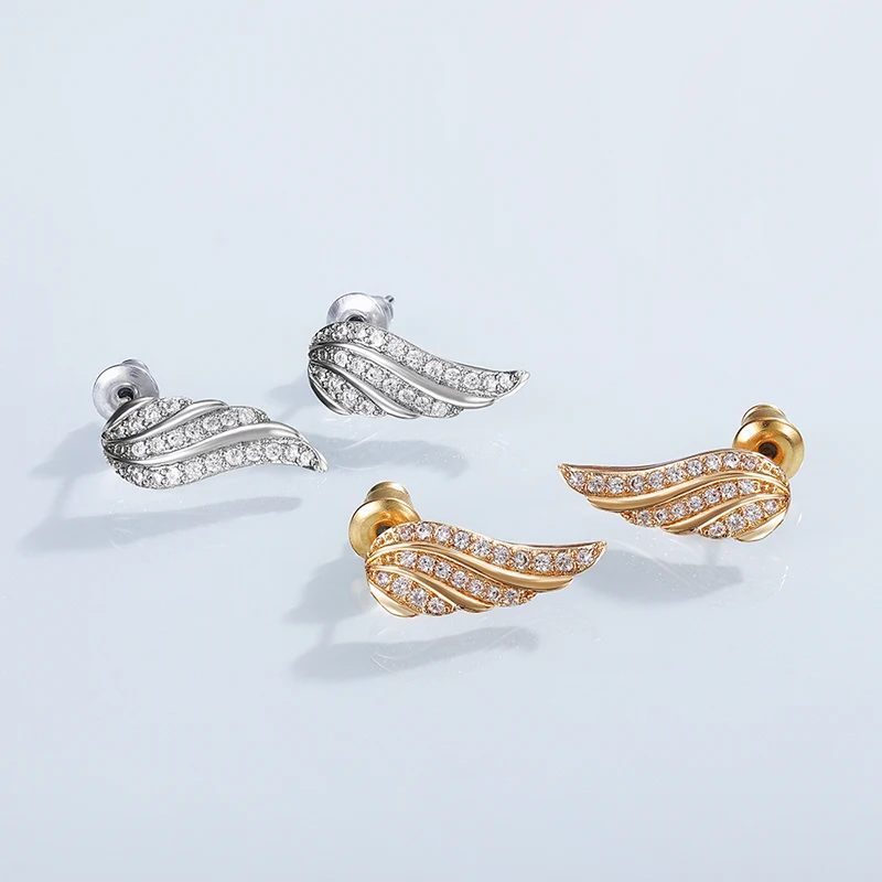 

Cute Delicate Angel Wings Earrings For Women 3 Rows Shine Cubic Zirconia Stone Inlay Daily Wear Party Jewelry Gift Stud Earring
