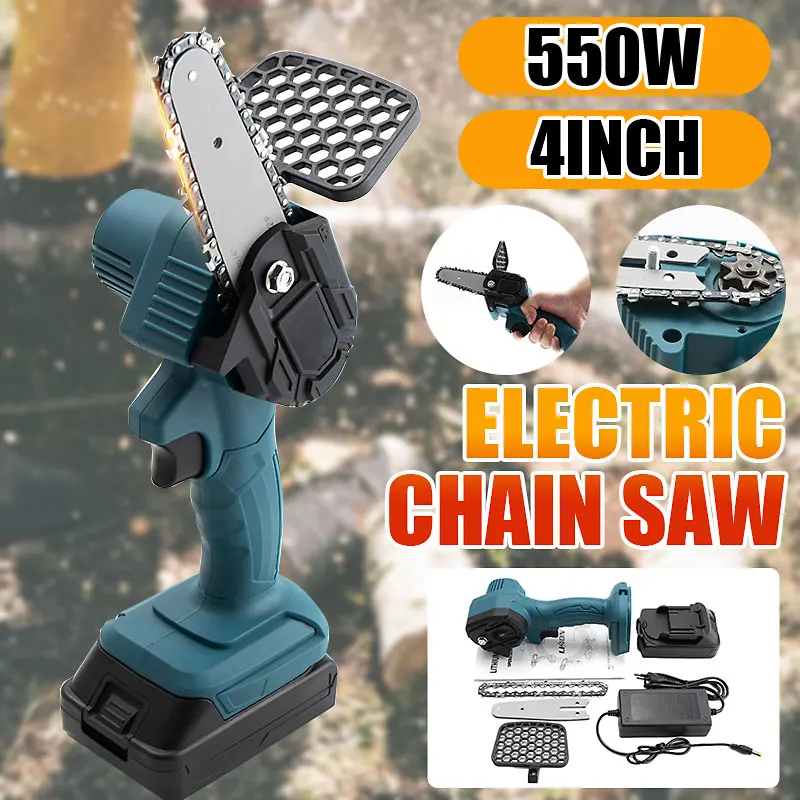 

550W 4 Inch Mini Electric Chainsaw Electric Pruning Saw Cordless Garden Tree Logging Trimming Saw With Battery For Wood Cutting