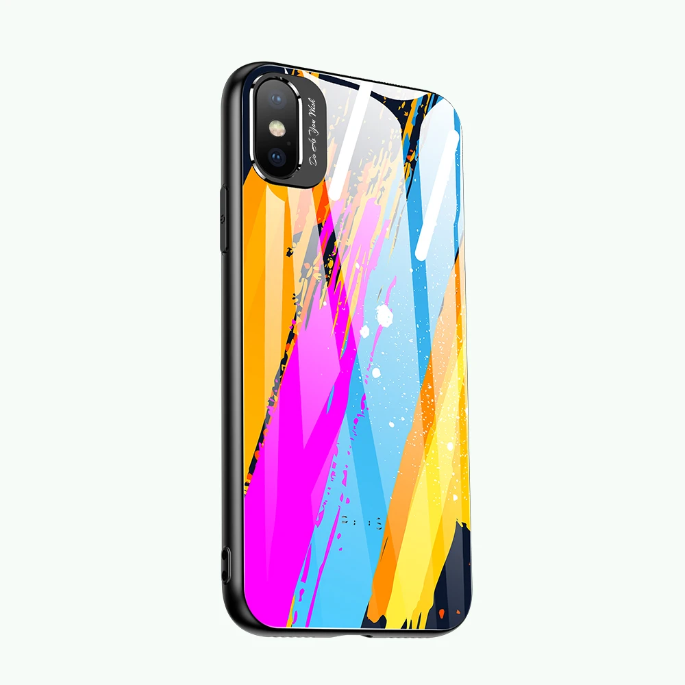 Graffiti Tempered Glass Phone Case For iPhone 11 Pro 7 8 Plus 3D Metal Lens Soft TPU Back Cover X XS XR Colorful Capa | Мобильные