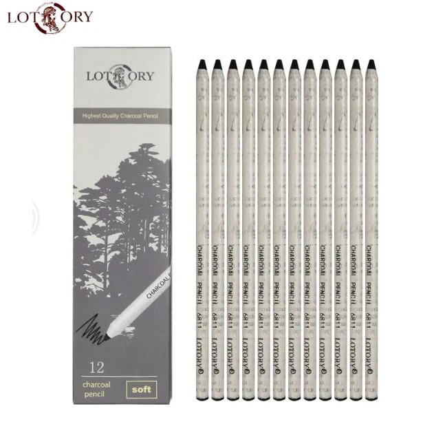 12pcs-set-soft LOTORY 6811 Угольные карандаши 12 шт. эскиз грифельный карандаш Мягкая ручная слеза линия углеродная Ручка инструмент для рисования принадлежности для рисования канцелярские принадлежности - Цвет: 12pcs-set-soft