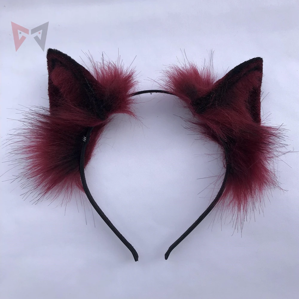 

MMGG Red Wine Cat Fox Ears Hairhoop Headband Headwear Earrings For Cosplay Halloween Anime Party Game Costume Accessories