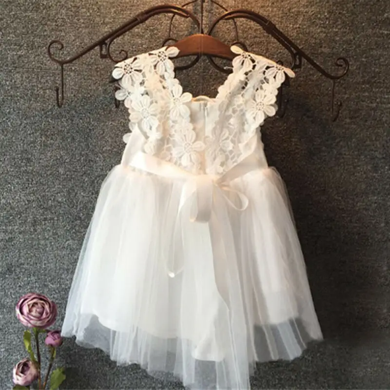 Кружевное бальное платье для маленьких девочек без рукавов с открытыми плечами
